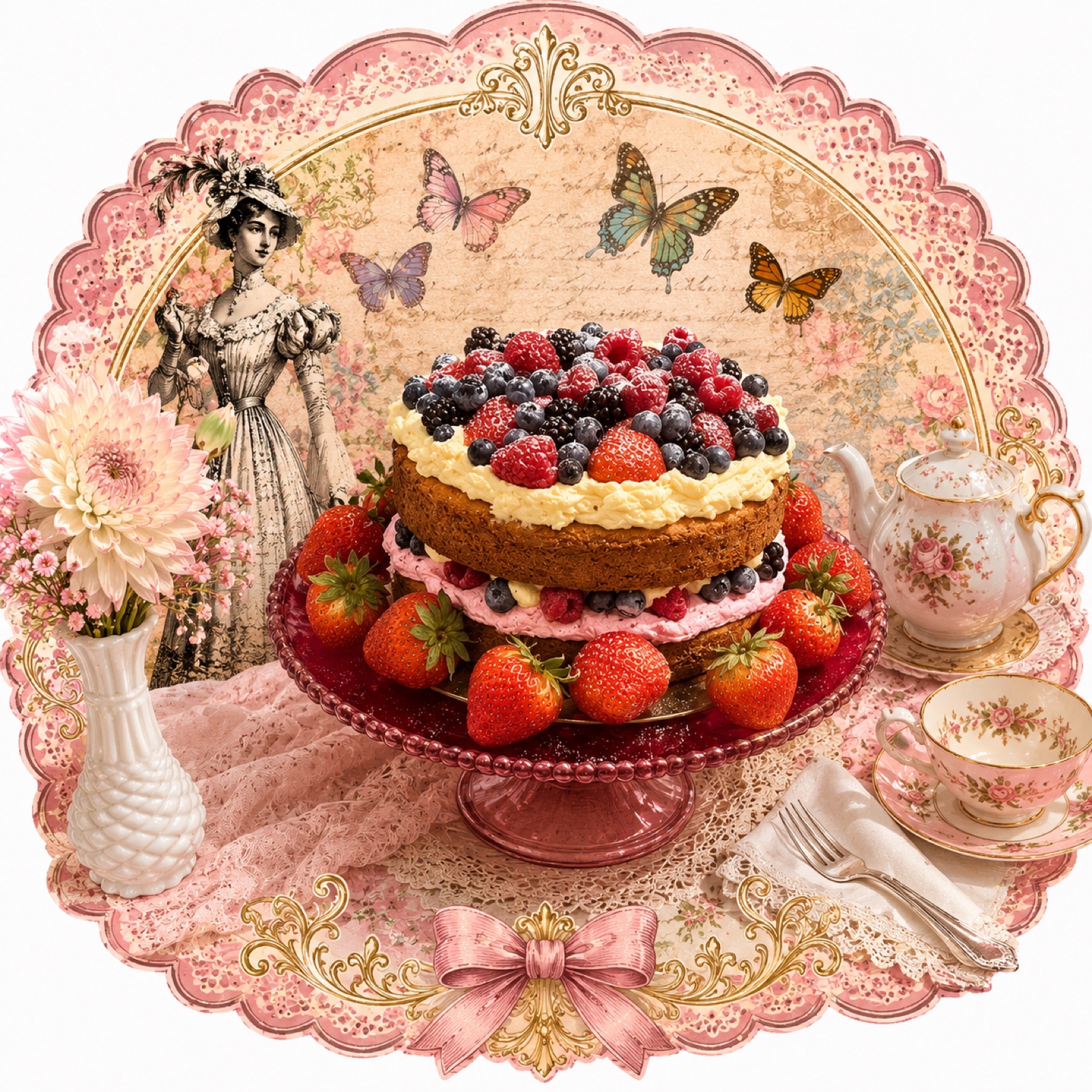 Berry cake with vintage tea-table styling